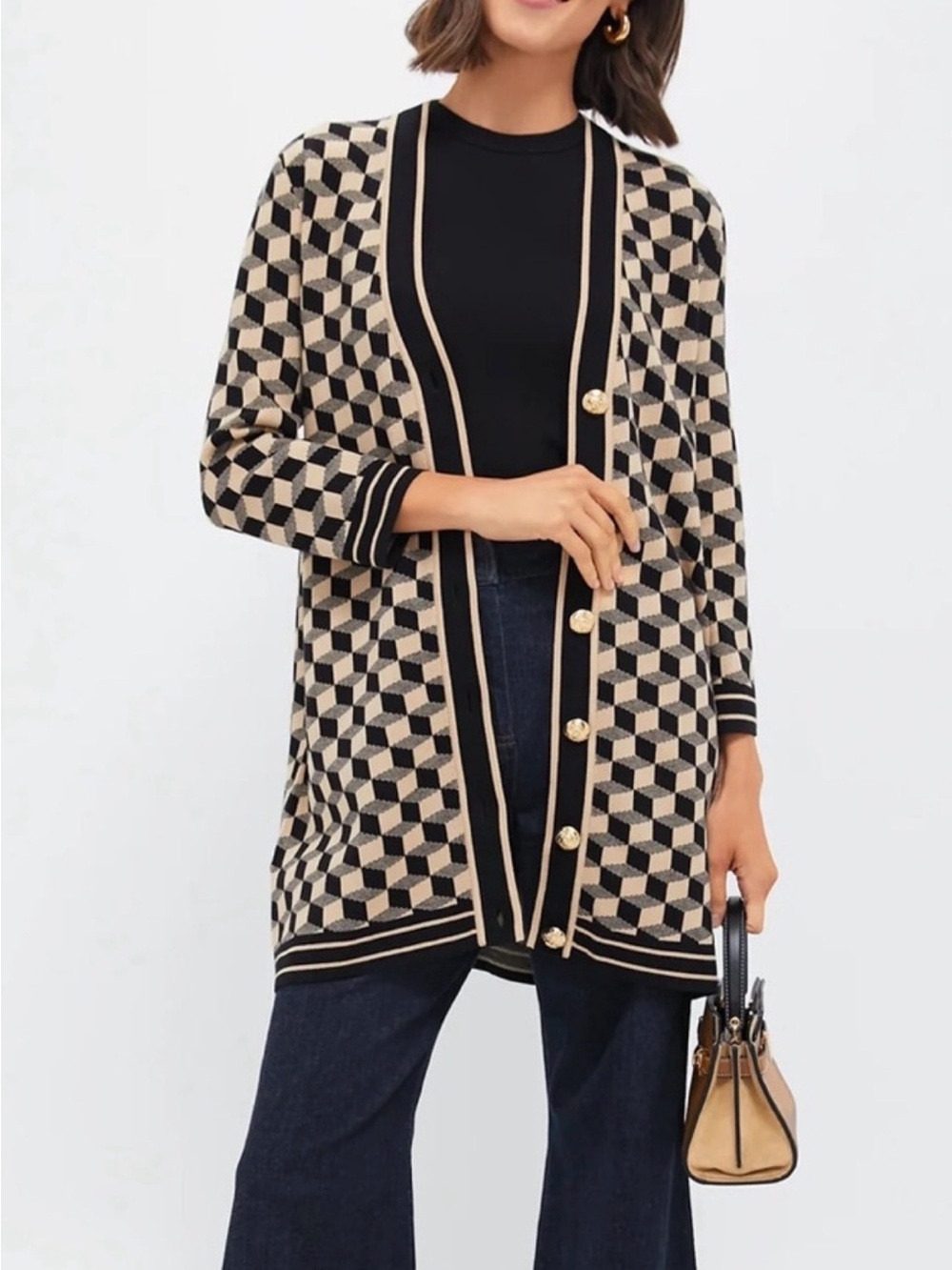 TUCKERNUCK Onyx and Camel Knit Geo Liv Cardigan S